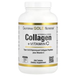 كبسولات الكولاجين + فيتامين سي - 250 قرص -California Gold Nutrition, Hydrolyzed Collagen Peptides + Vitamin C, Type I & III, 250 Tablets