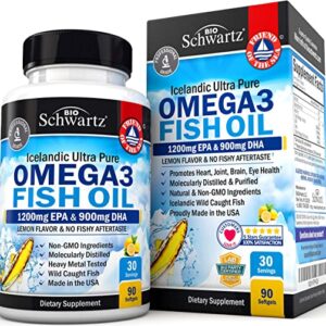 الترا اوميجا 3 بيور ، 90 كبسول-Icelandic Ultra Pure OMEGA3 FISH OIL  1200mg EPA & 900mg DHA  LEMON FLAVOR - SCHWARTZ