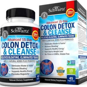 كبسولات تنظيف القولون والتخلص من السموم في 15 يومًا، 45 كبسولة | Colon Cleanser and Detox for Digestive Support Schwartz