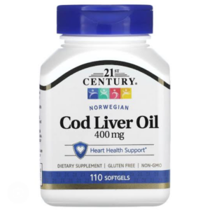 كبسولات زيت كبد سمك القد النرويجي، 400 ملجم، 110 كبسول- Century Cod Liver Oil 110 Tablet